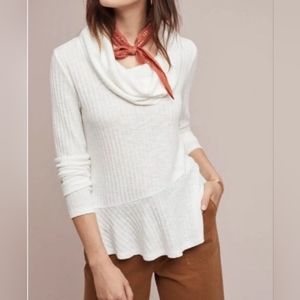 Maeve Anthropologie Cowl Neck Sweater Size S Top Winterscape Ribbed Flutter Hem